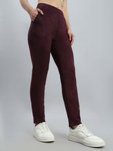 Load image into Gallery viewer, Go Colors Wine Poly Stretch Suede Tregging
