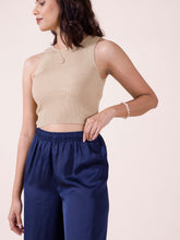 Load image into Gallery viewer, Go Colors Navy Polyester Shiny Palazzo
