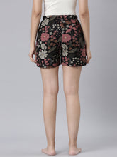 Load image into Gallery viewer, Go Colors Black Woven Viscose Printed Lounge Shorts
