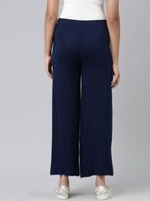 Load image into Gallery viewer, Go Colors Navy Viscose Stretch Knit Palazzo
