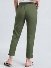 Load image into Gallery viewer, Go Colors Olive Green Cotton Pencil Pant
