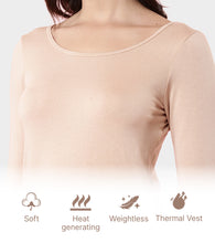 Load image into Gallery viewer, Enamor TH05 Women's Thermal Sleeve Top with Soft Heat Generating Fabric, Wide Round Neckline with Engineered HeatSkins™ Warm Technology. ( Pale Skin)
