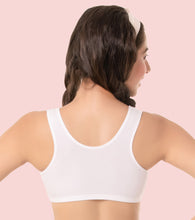 Load image into Gallery viewer, Enamor Innovations  Easy Fit, Antimicrobial, Front Double Layer ,Women's Cotton Beginner's Bra - Pop-On Style, Non Padded, Wirefree, High Coverage  - BB01 (White)
