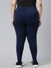 Load image into Gallery viewer, Go Colors Navy Cotton Stretch Side Stripes Active Leggings
