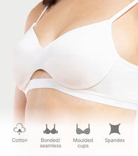 Load image into Gallery viewer, Enamor Innovations CloudSoft, Invisi Neckline Women's Cotton Everyday T-Shirt Bra - Padded, Wirefree, Medium Coverage - A032 (White)
