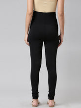 Load image into Gallery viewer, Go Colors Black Cotton Stretch Maternity Churidar
