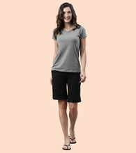 Load image into Gallery viewer, Enamor Mid Rise Knee length Drawstring Closure City Shorts For Women - Slim Fit, Soft and Breathable Cotton - E044 (Jet Black)

