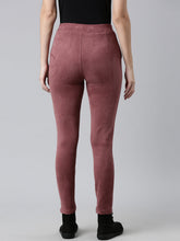 Load image into Gallery viewer, Go Colors Light Wine Poly Stretch Suede Tregging
