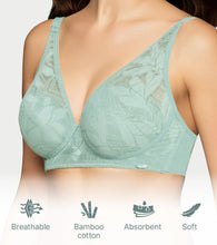 Load image into Gallery viewer, Enamor BambooBliss Lace Plunge Bra, Padded, Wire Free, High Coverage - IB25 (Jade Green)
