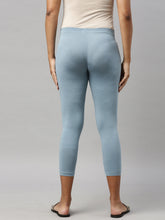 Load image into Gallery viewer, Go Colors Dusty Blue Cotton Stretch Cropped Leggings
