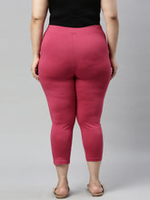 Load image into Gallery viewer, Go Colors Medium Pink Cotton Stretch Cropped Leggings
