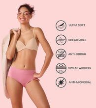 Load image into Gallery viewer, Enamor IP01 Innovations Bamboo Bliss, Anti Rash, All Day Comfort, Mid Waist Brief Panty for Women - Super Soft, Naturally Absorbent, Antimicrobial with Stain release, Inner Elastic, Full Coverage-  Pack of 1 (Rose Blush)
