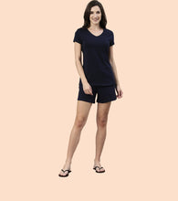 Load image into Gallery viewer, Enamor Drawstring Mid Thigh Length Mid Rise Basic Shorts - Relaxed Fit, Super Soft Cotton - E062 (Navy)
