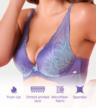 Load image into Gallery viewer, Enamor F191 Padded Wired Medium Coverage Butterfly Enhancer Plunge Push-Up Bra - Blue Wave
