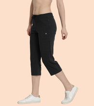 Load image into Gallery viewer, Enamor Mid Rise Capri length Drawstring Closure Lounge Capri for Women - Slim Fit, Soft and Breathable Stretch Cotton - E018 (Charcoalmelange)
