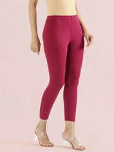 Load image into Gallery viewer, Go Colors Dark Fuchsia Cotton Stretch Cropped Leggings
