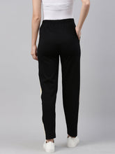 Load image into Gallery viewer, Go Colors Black Cotton Stretch Side Stripes Track Pant
