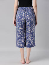 Load image into Gallery viewer, Go Colors Blue Woven Viscose Printed Lounge Capri
