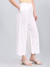 Load image into Gallery viewer, Go Colors White 100% Cotton Embroidered Wide Pant
