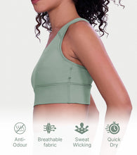 Load image into Gallery viewer, Enamor Wide Straps Seamed T-back Basic Workout Sports Bra - Quick Dry, Antimicrobial, Removable Padding, Non-Wired, Full Coverage - A202 (Sage Green)
