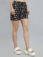 Load image into Gallery viewer, Go Colors Black Woven Viscose Printed Lounge Shorts
