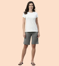 Load image into Gallery viewer, Enamor Mid Rise Knee length Drawstring Closure City Shorts For Women - Slim Fit, Soft and Breathable Cotton - E044 (Mediumgrey Melange)
