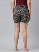 Load image into Gallery viewer, Go Colors Black Cotton Knit Printed Lounge Shorts
