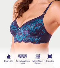 Load image into Gallery viewer, Enamor F193 Padded Wire-Free Medium Coverage Glam Scroll Plunge Bra - Aqua Swill
