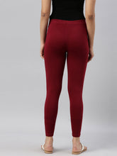 Load image into Gallery viewer, Go Colors Maroon Cotton Stretch Ankle Length Leggings
