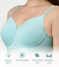 Load image into Gallery viewer, Enamor Innovations Fabcool Breathable Cup Women's T-Shirt Bra - Antimicrobial Comfort, Perforated Cups Padded, Wirefree, High Coverage - A165 (Tibetan Stone)
