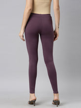 Load image into Gallery viewer, Go Colors Purple Cotton Stretch Ankle Length Leggings

