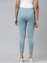 Load image into Gallery viewer, Go Colors Dusty Blue Cotton Stretch  Cropped Leggings
