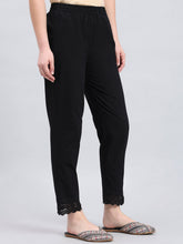 Load image into Gallery viewer, Go Colors Black 100% Cotton Lace Pencil Pant
