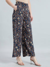 Load image into Gallery viewer, Go Colors Navy Woven Viscose Printed Palazzo
