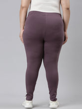 Load image into Gallery viewer, Go Colors Purple Cotton Stretch Side Stripes Active Leggings
