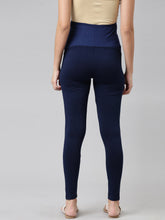 Load image into Gallery viewer, Go Colors Navy Cotton Stretch Maternity Churidar
