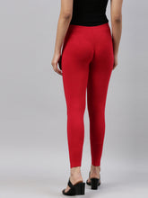 Load image into Gallery viewer, Go Colors Dark Red Cotton Stretch Ankle Length Leggings
