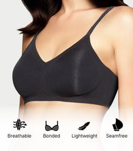 Load image into Gallery viewer, Enamor Invisi Bonded Fixed Cup Shimmer Dot T-Shirt Bra, Padded, Wire Free, Seam Free Fit - IO12 (Slay Black)
