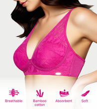 Load image into Gallery viewer, Enamor BambooBliss Lace Plunge Bra, Padded, Wire Free, High Coverage - IB25 (Queen Pink)
