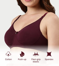 Load image into Gallery viewer, Enamor Comfort Shaper with Plush Side Shaper Panel Women's Cotton Everyday T-Shirt Bra - Detachable Straps, Non Padded, Wirefree, High Coverage - A055 (Grapewine)
