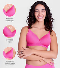 Load image into Gallery viewer, Enamor Ultra Smooth T-Shirt Bra - Padded, Non-Wired, Full Coverage - A127 (Pearl Peach/Cyber Pink)-Pack of 2
