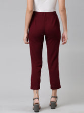 Load image into Gallery viewer, Go Colors Maroon Woven Cotton Stretch Formal Trouser
