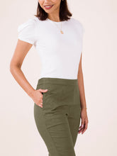 Load image into Gallery viewer, Go Colors Olive Green Linen Pencil Pant
