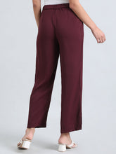 Load image into Gallery viewer, Go Colors Dark Wine Crepe Wide Trouser
