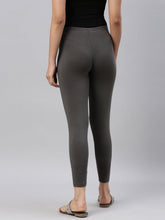 Load image into Gallery viewer, Go Colors Silver Grey Cotton Stretch Ankle Length Leggings
