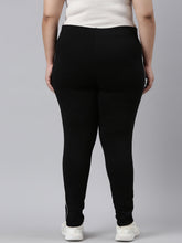 Load image into Gallery viewer, Go Colors Black Cotton Stretch Side Stripes Active Leggings
