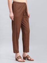 Load image into Gallery viewer, Go Colors Brown Cotton Pencil Pant
