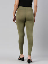 Load image into Gallery viewer, Go Colors Medium Olive Cotton Stretch Ankle Length Leggings
