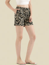 Load image into Gallery viewer, Go Colors Black Cotton Knit Printed Lounge Shorts

