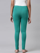 Load image into Gallery viewer, Go Colors Peacock Green Cotton Stretch  Ankle Length Leggings
